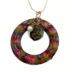 Floral Preservation Art-to-Wear Statement Necklace Dried Rosebud Resin Pendant